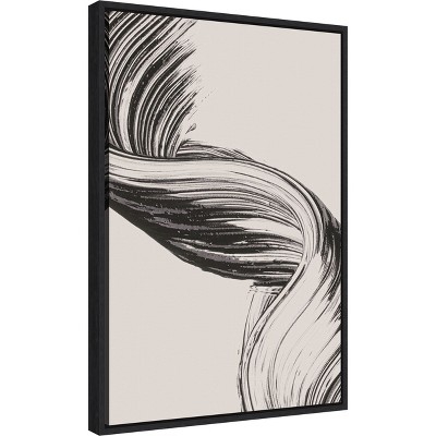 Brushed Black and White Abstract Canvas Wall Art, 16 x 23 Inches