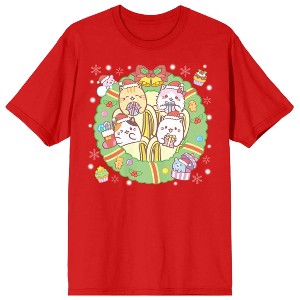 Bananya Bananya and friends, on red Short Sleeve Adult T-Shirt - 1 of 4