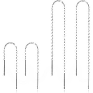 2 Pairs Dainty Threader Earrings: Gold Plated & Sterling Silver Hypoallergenic Chain Dangles - 1 of 4