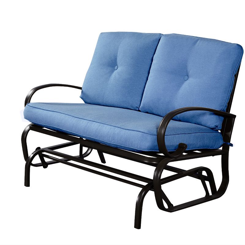 Costway Glider Outdoor Patio Rocking Bench Loveseat Cushioned Seat Steel Frame Blue, 1 of 11