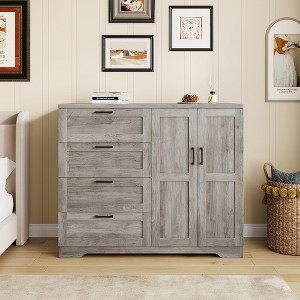 43.3'' Armoire Wardrobe Closet with 4 Drawers & 2 Doors, Hanging Rod, Wooden Dresser, Bedroom & Bathroom Storage Cabinet - 1 of 4