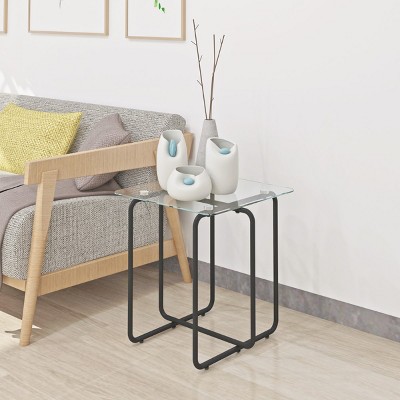 KTMBDW Modern Tempered Glass Coffee Table End Table Side Table for Living Room,bedroom, Black