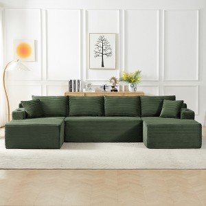 Compressible Corduroy U-Shaped Modular Sectional Sofa with Pocket Spring Support, Minimalist Cloud Couch for Living Room - 1 of 4
