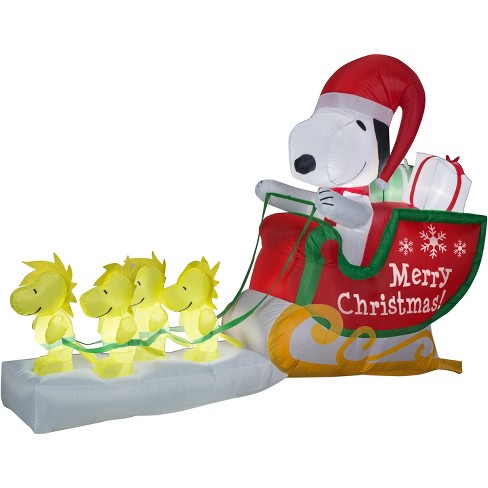 Gemmy Christmas Airblown Inflatable Snoopy As Santa In Sleigh Scene Peanuts 5 5 Ft Tall Target