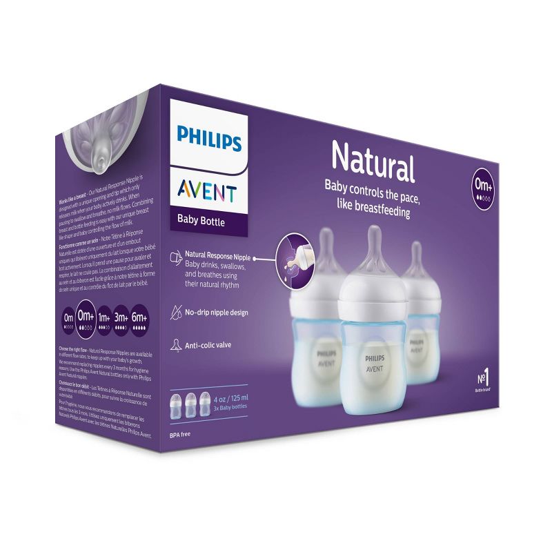 Philips Avent 3pk Natural Baby Bottle with Natural Response Nipple - Blue - 4oz, 4 of 22
