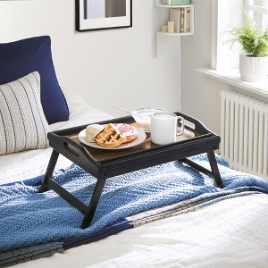 Bed Tray Table with Bamboo Folding Legs, Sofa Breakfast Tray, Serving Tray, Rustic Dark Brown - 1 of 4