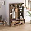 HDZNVF Multi-purpose Hallway Hall Tree with Removable Linen Cushioned Entryway Bench, Brown - 2 of 4