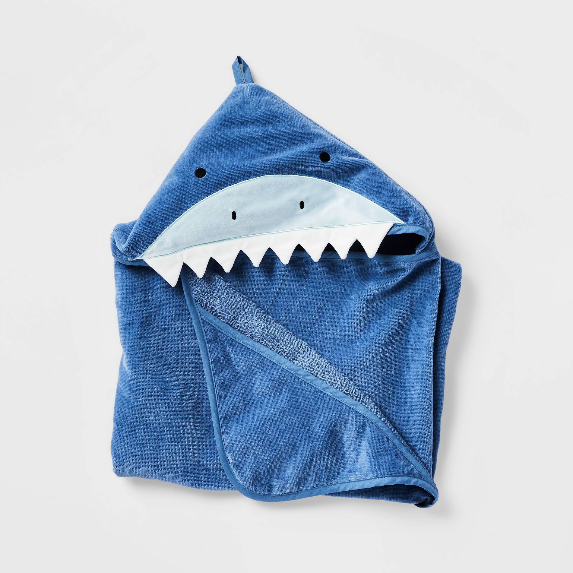 25"x50" Shark Kids' Hooded Towel - Pillowfort™: Cotton Velour, Lightweight, OEKO-TEX Certified, Machine Washable
