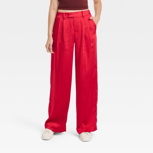 Red High Rise Wide Leg Pants