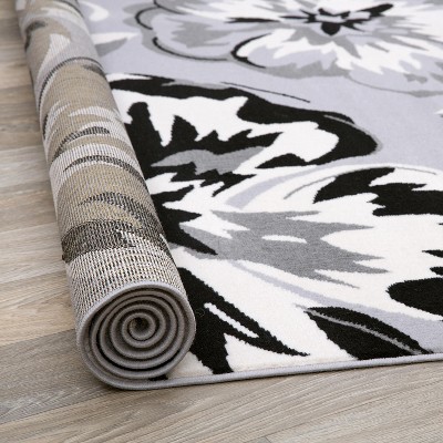 Gray Floral Synthetic 8' x 10' Area Rug