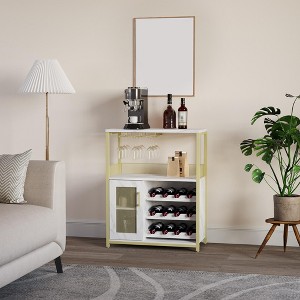 CuisinSmart Wine Bar Cabinet with Wine Rack&Glass Holder, Modern Wine Cabinet with Mesh Door, Industrial Sideboard Buffet Cabinet for Home Bar - 1 of 4