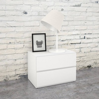 Sleek Modern White Nightstand with Charging Station and Storage Drawer