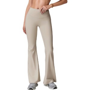 Anna-Kaci Active Women's High Waist Flare Lounge Pants with Smooth Woven Fabric and Fitted Contoured Silhouette - 1 of 4