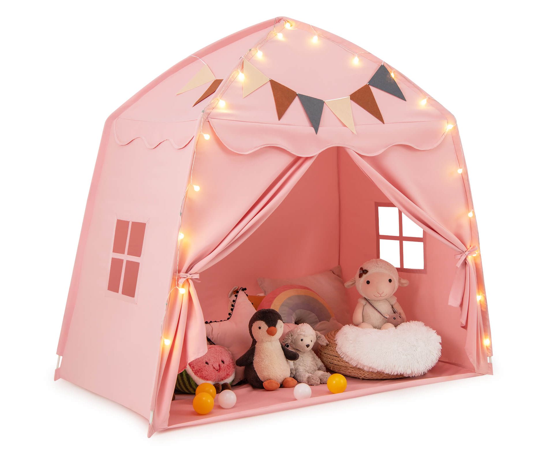 Infans Kids Play Tent w/Flags and Globe String Lights for 3-12 Years Old Indoor Outdoor