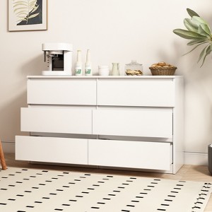 VYNXARIA White color Large 6 drawers chest of drawer dressers table with golden handle - 1 of 4