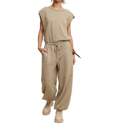 Women's Athleisure French Terry Loose Jogger Jumpsuit - Listicle