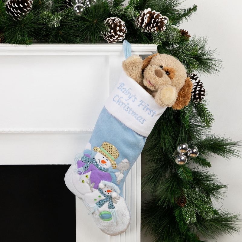 Northlight 21" Blue and White "Baby's First Christmas" Snowman Stocking, 2 of 6