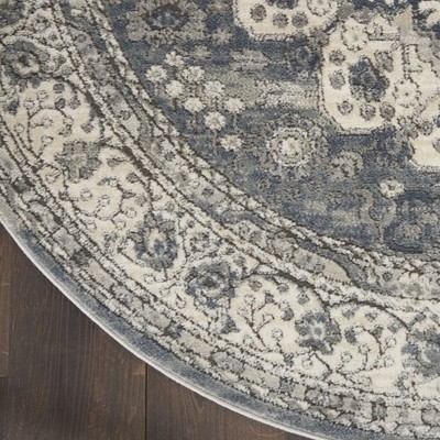 Grey and Ivory Round Hand-knotted Synthetic Area Rug
