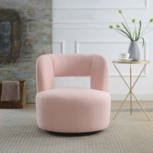Swivel Barrel Chair with Teddy Fabric, Round Accent Chair with 360° Base for Living Room, Polywood Chair with Polyester Cushion-Coolbibila - 1 of 4