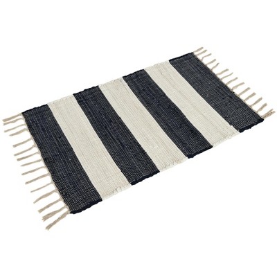 Handmade Navy Blue Stripe Braided 6' x 9' Rug