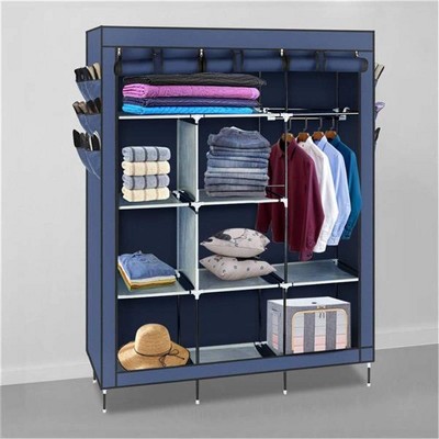 Portable Wardrobe Closet Clothes Organizer 69" Non-Woven Fabric Cover Closet Storage Organizer with Hanging Rods and Side Pockets