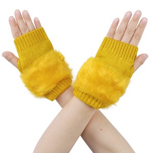 INSPIRE CHIC Women's Elastic Faux Fur Knit Half Finger Thumb Hole Wrist Sleeves Gloves for Windproof Dress 1Pair - 1 of 4