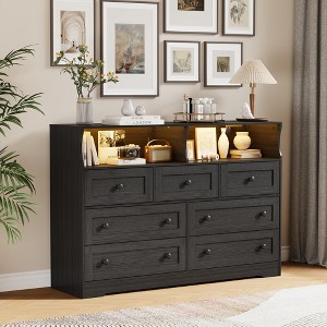 Dresser for Bedroom , 7 Drawer Wooden LED Dresser with 2 Open Storage Cubbies, Wide Chest of Drawer for Living Room, Closet, Kids Room - 1 of 4