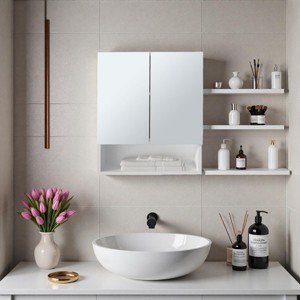 ChicFurnit Bathroom Storage Cabinet Modern Medicine Cabinet with Mirror Door for Bathroom Organization, White, 24.8"*28.35"*4.33" - 1 of 4