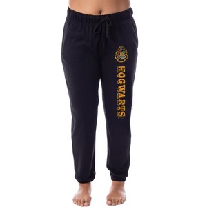 Harry Potter Womens' Hogwarts House Crest Sleep Jogger Pajama Pants Black - 1 of 3