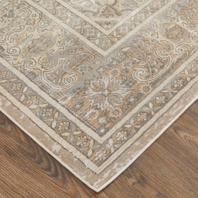 Traditional Persian Style Ivory and Brown Rectangular Area Rug