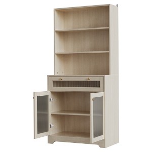 62" Pantry Cabinet - 6-Tier Freestanding Tall Cupboard Storage Unit with Glass Doors, 1 Drawer,2 Cabinets & 3 Open Shelves for Kitchen Dining Room - 1 of 4