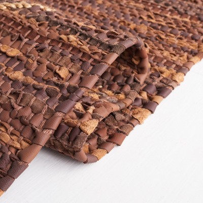 Handmade Brown and Natural Leather 3' x 5' Area Rug