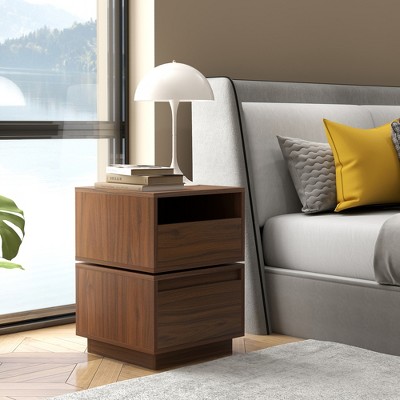 Infurnic Nightstands Rotatable Nightstand End Table, Bedside Table With 2 Drawers For Bedroom, Entryway, College Dorm, Brown, 15.75"*15.75"*22.05"