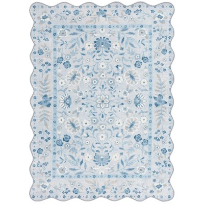 4'x5'6" Blue Persian Faux Fur Scalloped Indoor Area Rug