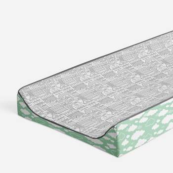 Bacati - Clouds in the City Mint/ Cityscape Quilted Changing Pad Cover
