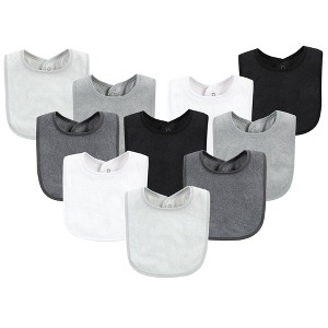 Hudson Baby Unisex Baby Rayon from Bamboo Bib with Waterproof Lining 10pk, Gray White, One Size - 1 of 4