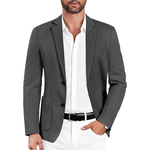 COOFANDY Mens Casual Sport Coat Blazer Two Buttons Knit Lightweight Suit Jackets Dark Grey M