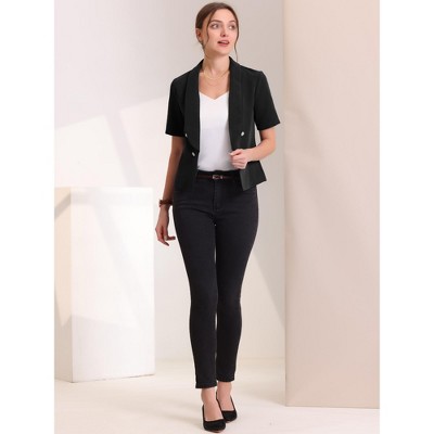 Allegra K Women's Regular Fit Shawl Collar Open Front Short Sleeve Work Office Suit Blazer X-Large Black — фото 3