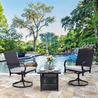 3pc Patio Conversation Set with Rattan Wicker Swivel Chairs & Coffee Table - Captiva Designs
