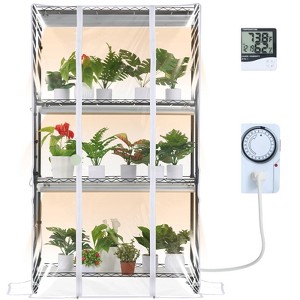 VEVOR Plant Stand with Grow Light, Grow Light Shelf with Cover and Thermometer, 4 Tiers 180W Plant Shelf with Grow Light, Black - 1 of 4