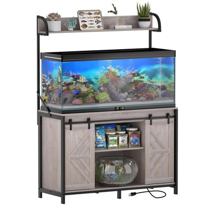 Snynuxx Heavy Duty Aquarium Stand for 55-75 Gallon Fish Tanks with Barn Door and Power Outlets,Supports Reptile Terrariums,Gray