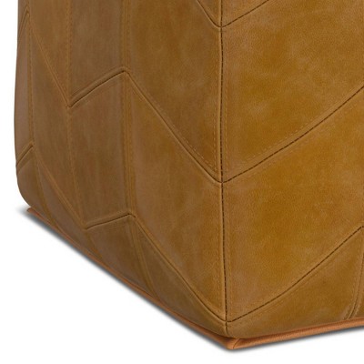 Gerty Square Pouf in Brown Genuine Leather with Chevron Pattern