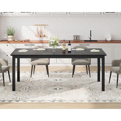 78.7in Industrial Dining Table for 8, Wooden Long Dinner Table with Mortise Tenon Design, Kitchen Table with Sturdy Metal Legs Black