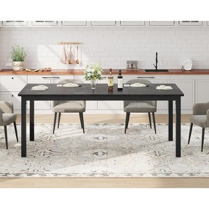 78.7in Industrial Dining Table for 8, Wooden Long Dinner Table with Mortise Tenon Design, Kitchen Table with Sturdy Metal Legs Black - 1 of 4