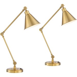 360 Lighting Wray 26 3/4" Tall Modern Desk Lamps Set of 2 USB Port Adjustable Warm Antique Gold Finish Metal Home Office Living Room Charging Bedroom - 1 of 4