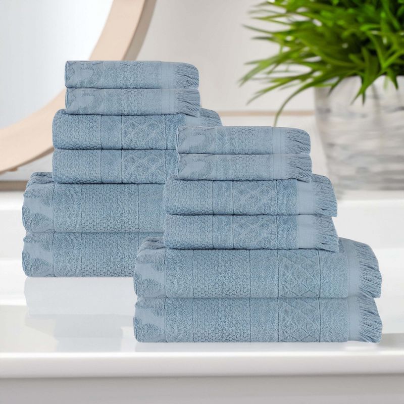 Cotton Geometric Jacquard Plush Soft Absorbent 12 Piece Towel Set by Blue Nile Mills, 2 of 9