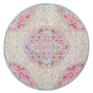 Light Gray/Blue Floral Loomed Round Area Rug 6