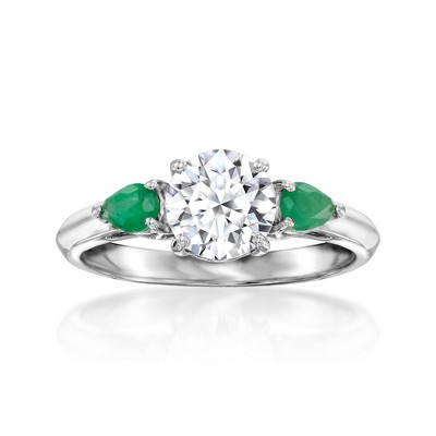 Ross-Simons 1.00 Carat Lab-Grown Diamond Ring With .20 ct. t.w. Emeralds in 14kt White Gold