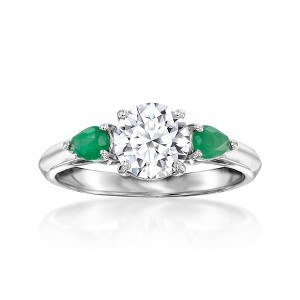 Ross-Simons 1.00 Carat Lab-Grown Diamond Ring With .20 ct. t.w. Emeralds in 14kt White Gold - 1 of 4