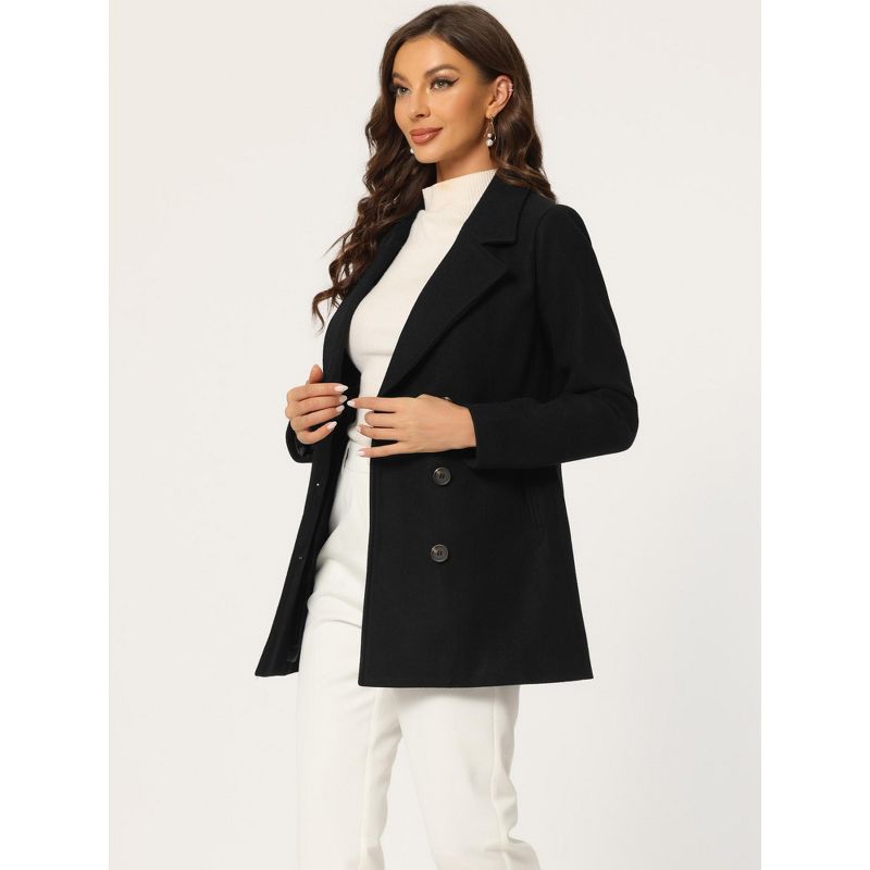 Allegra K Women's Long Sleeves Double Breasted Button Winter Outerwear Pea Coat, 4 of 7